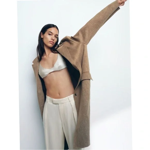 NWOT Zara Rustic Brown Linen Cotton Fall/Winter Trench Coat - Size XS - Picture 6 of 16